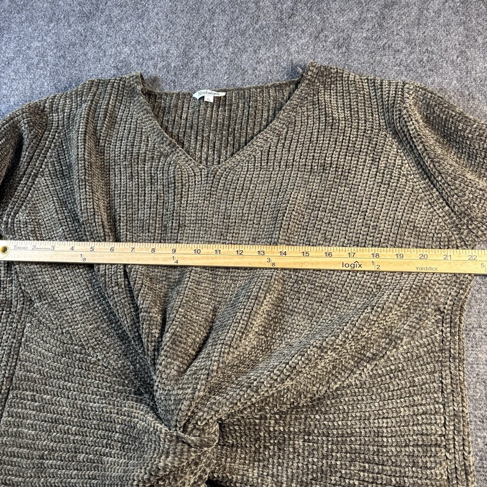 NOSTALGIA Sweater Women's XL‎ Dark Green Knotted Long Sleeves Sweater Blouse Top - Picture 6 of 8